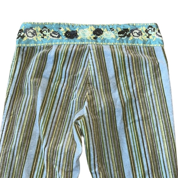 Hale Bob Vintage Retro Lace Up Striped Embroidered Corduroy Flared Pants - 2 - Picture 6 of 11